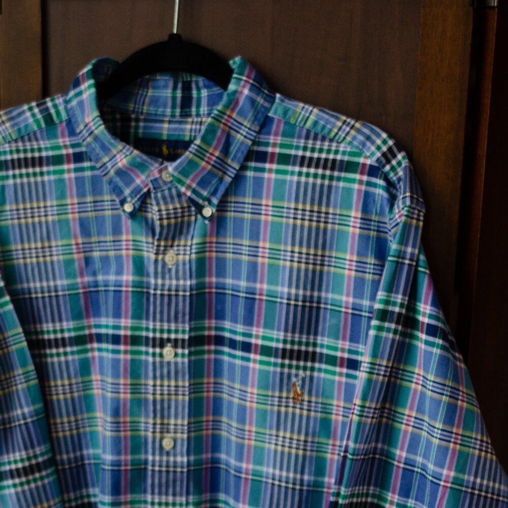 Ralph Lauren 2XB Long Sleeve Button-Down Shirt – Multicolor Madras Plaid